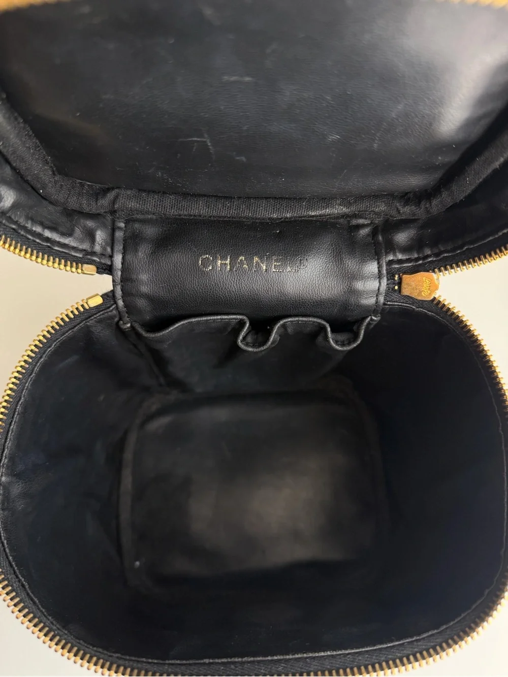 CHANEL Black Caviar Leather Vanity Case with Gold Hardware